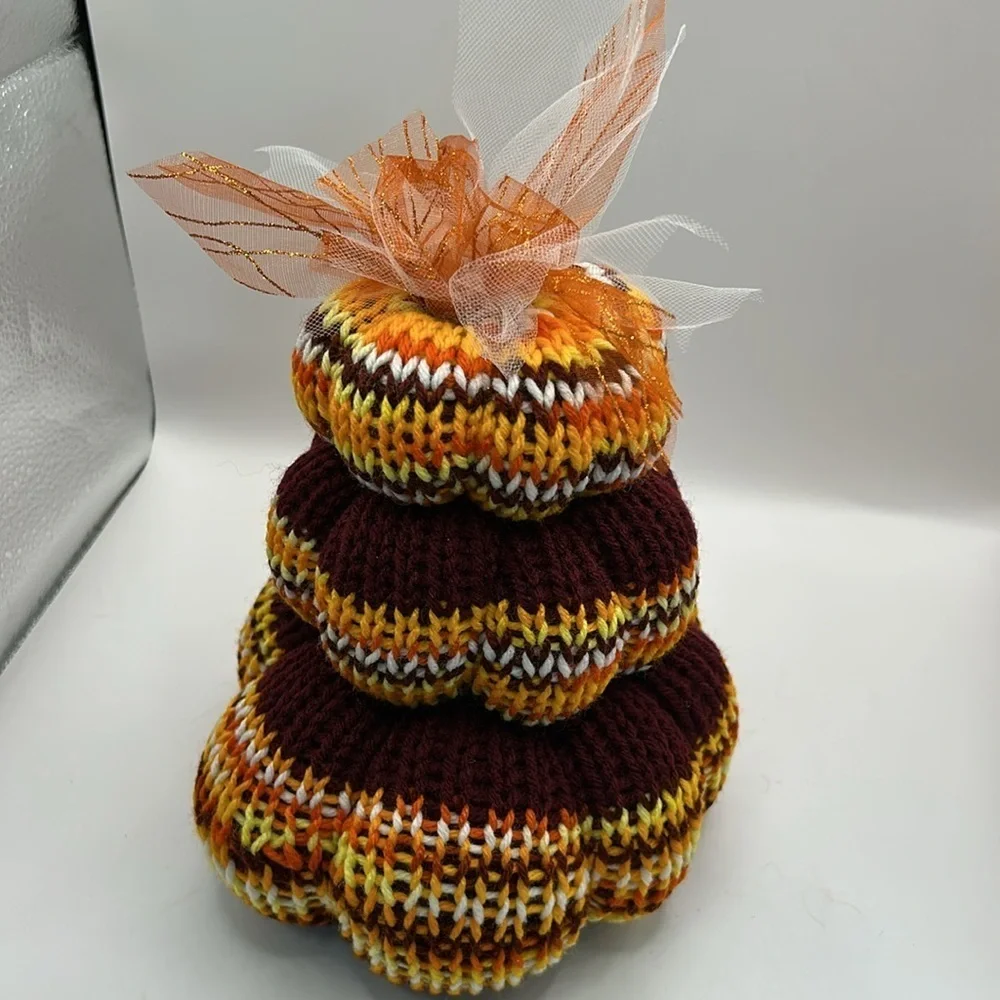 Handcrafted Multicolor Knit Pumpkin stack